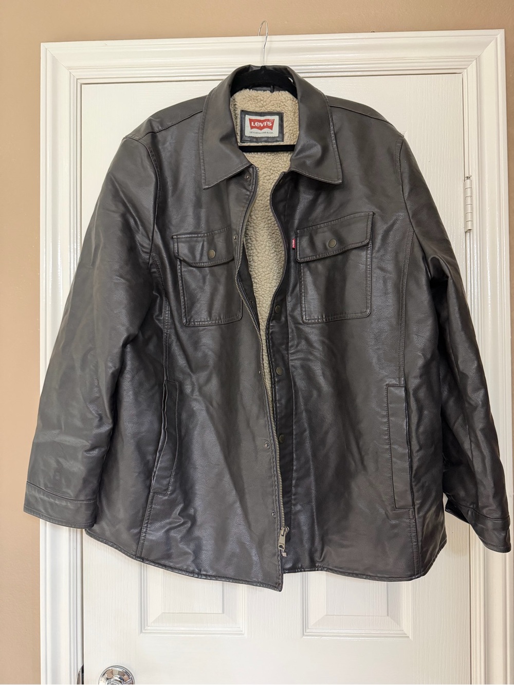 Levi's Men's Dark Brown Leather Bomber Jacket with Sherpa Lining